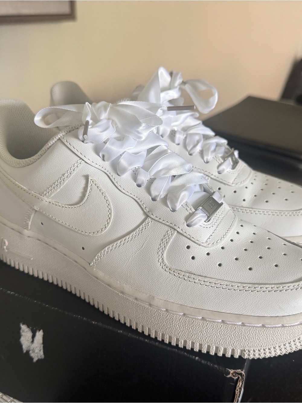 Nike Women’s Air Force 1 Low Sneaker in White with ribbon lace
